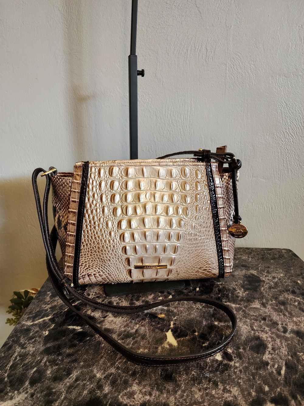 Brahmin Hillary Alabaster Fontaine Croc-Embossed Crossbody Bag
